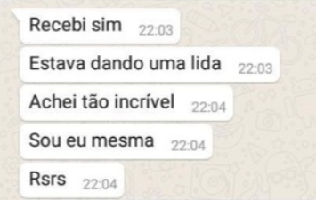 Depoimento de cliente no WhatsApp