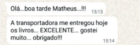 Depoimento de cliente no WhatsApp